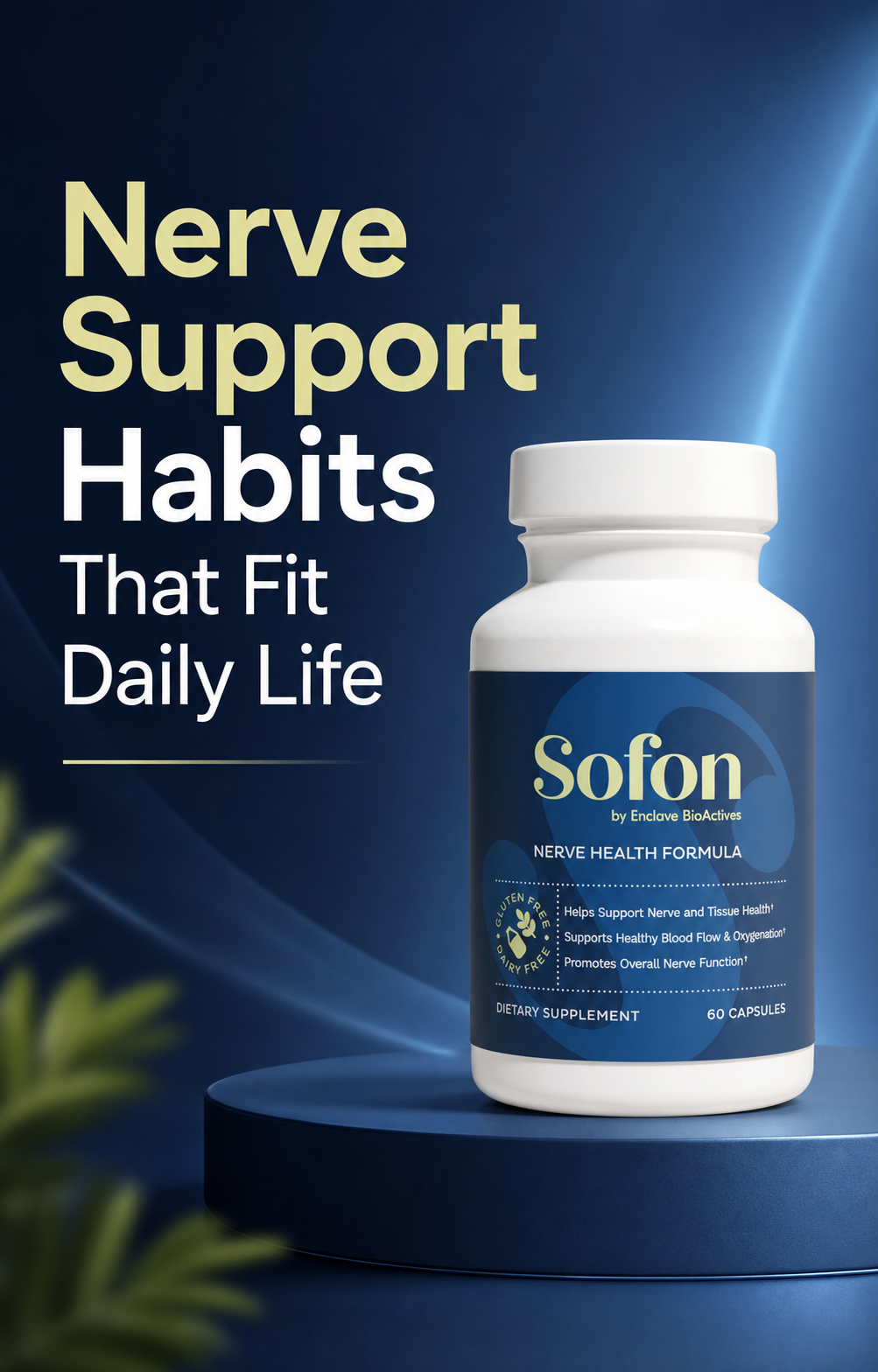 Sofon bottle with headline Nerve Support Habits That Fit Daily Life